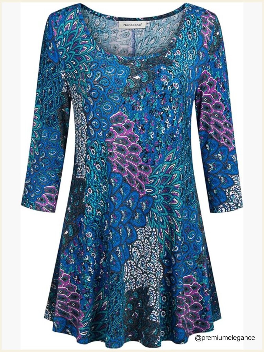3/4 Sleeve Floral Tunic Blouse Dressy Casual Loose Fit Top